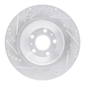 Audi A8 Brake Rotor (1) - Rear Right - R1 Concepts - Drilled & Slotted - Silver - `04-`18